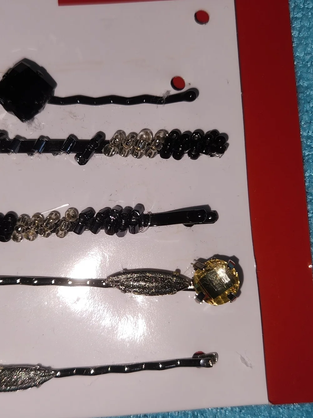 ELLE Crystal and Bead Bobby Pin Set Of 5 - Black & Silver